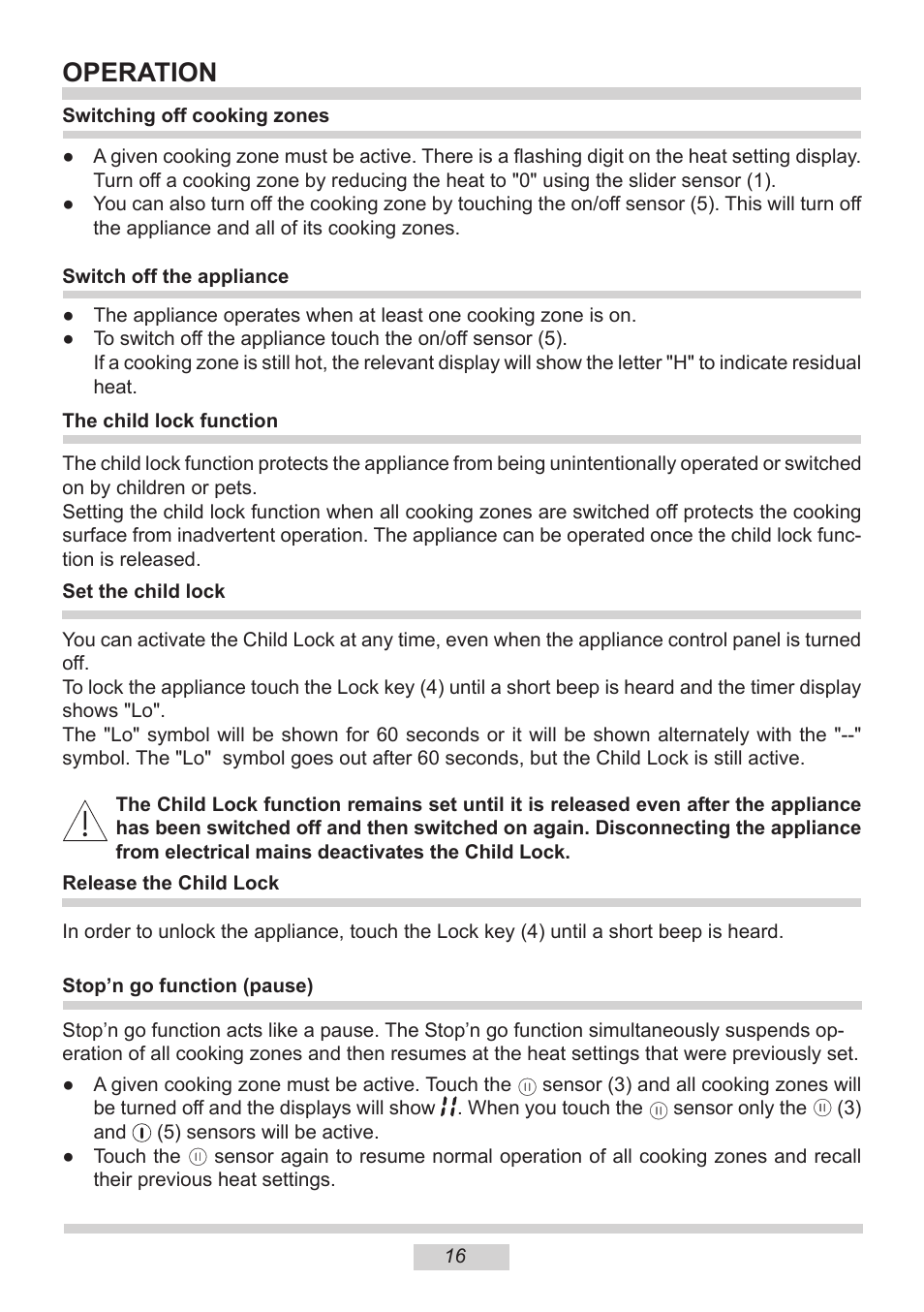 Operation | AMICA PI6513TBD EN User Manual | Page 16 / 50