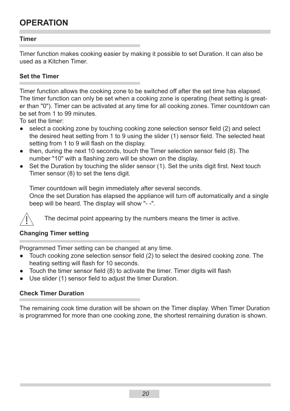 Operation | AMICA PI6513TBD EN User Manual | Page 20 / 50