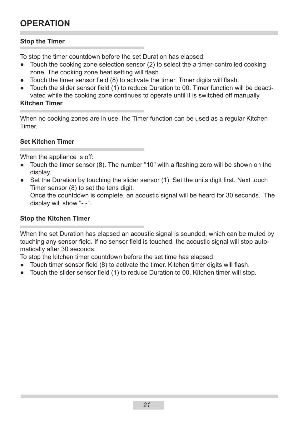 Operation | AMICA PI6513TBD EN User Manual | Page 21 / 50