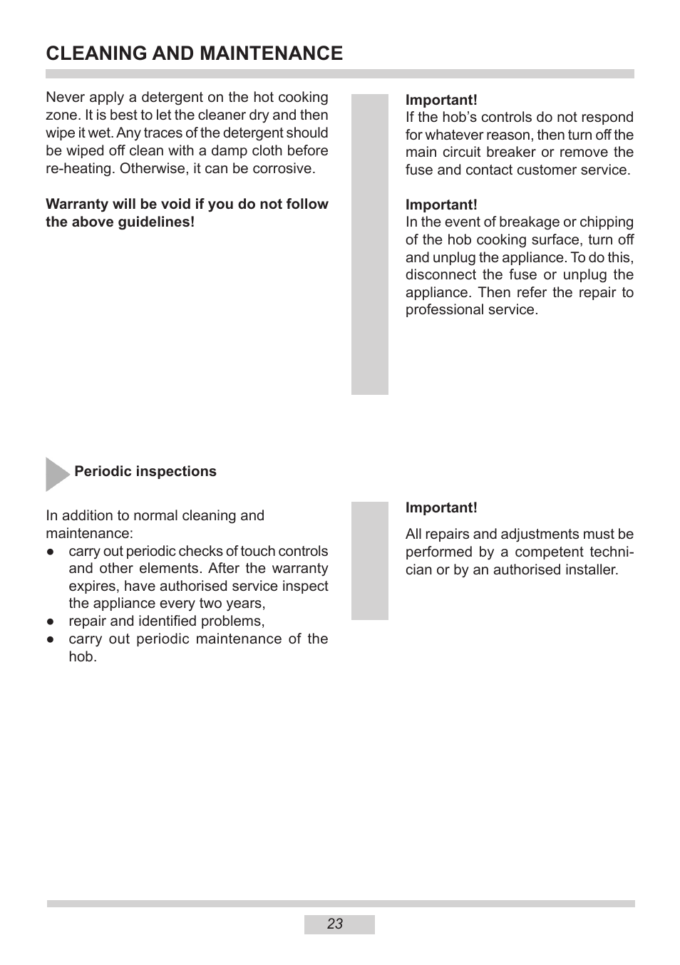 Cleaning and maintenance | AMICA PI6513TBD EN User Manual | Page 23 / 50