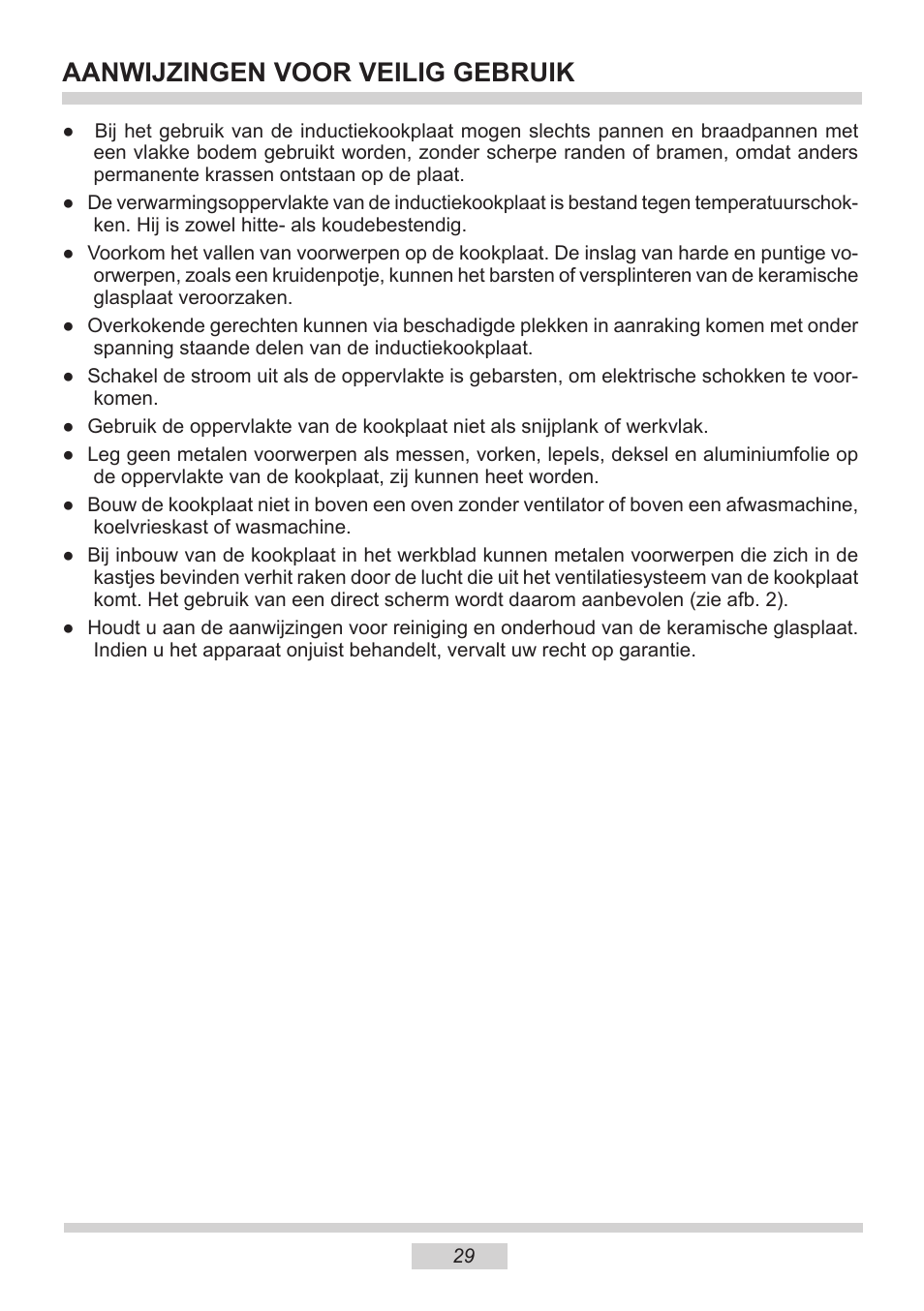 Aanwijzingen voor veilig gebruik | AMICA PI6513TBD EN User Manual | Page 29 / 50