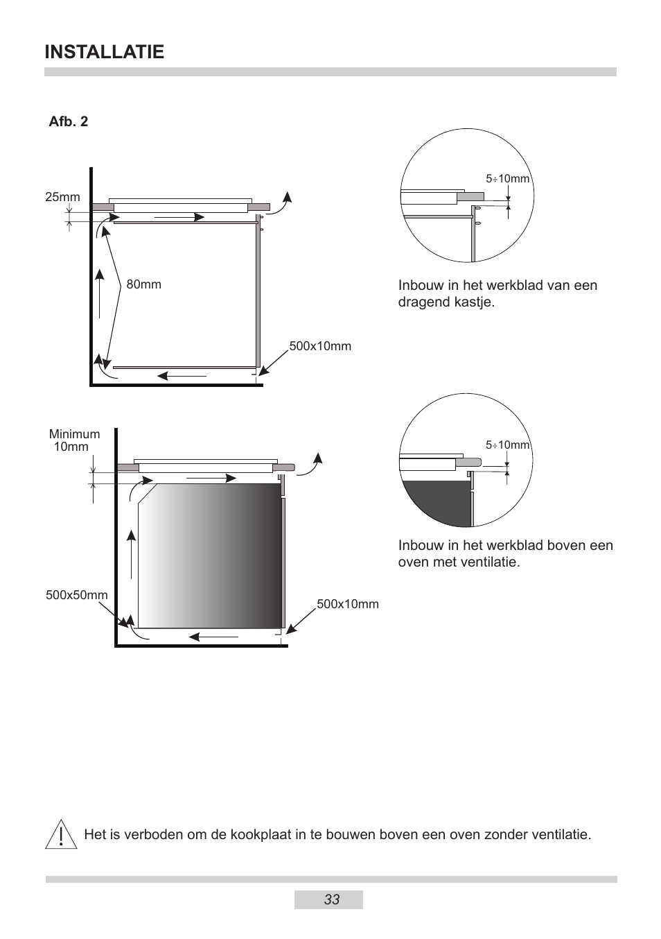 Installatie | AMICA PI6513TBD EN User Manual | Page 33 / 50