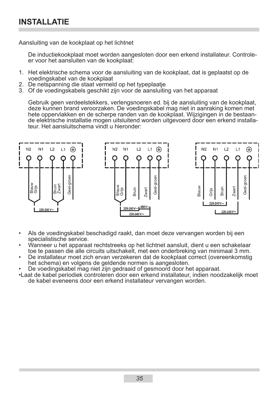 Installatie | AMICA PI6513TBD EN User Manual | Page 35 / 50