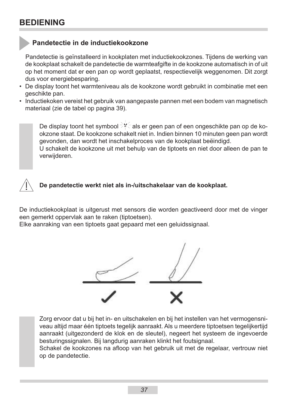 Bediening | AMICA PI6513TBD EN User Manual | Page 37 / 50