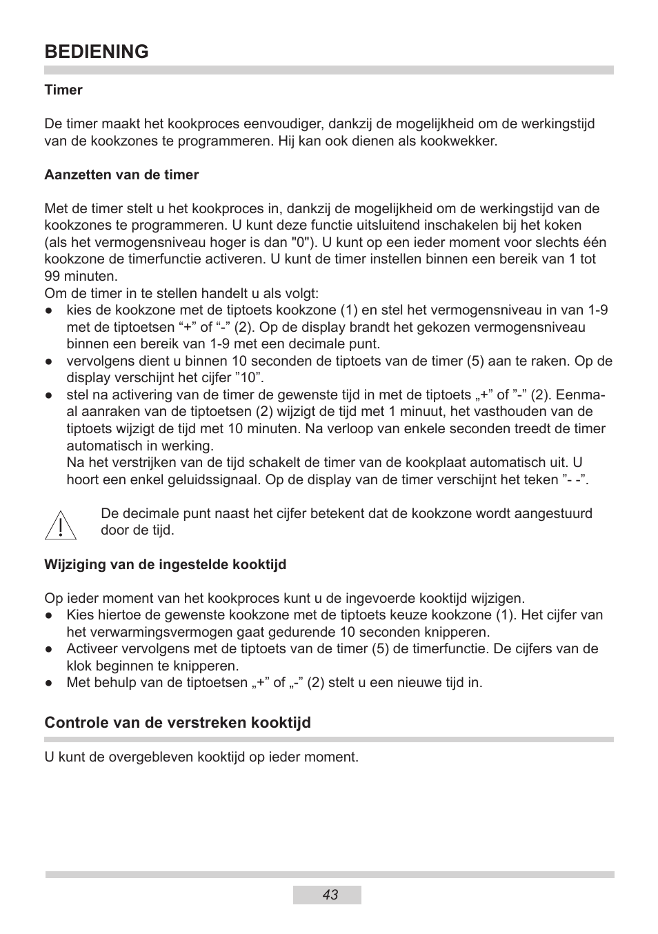 Bediening | AMICA PI6513TBD EN User Manual | Page 43 / 50