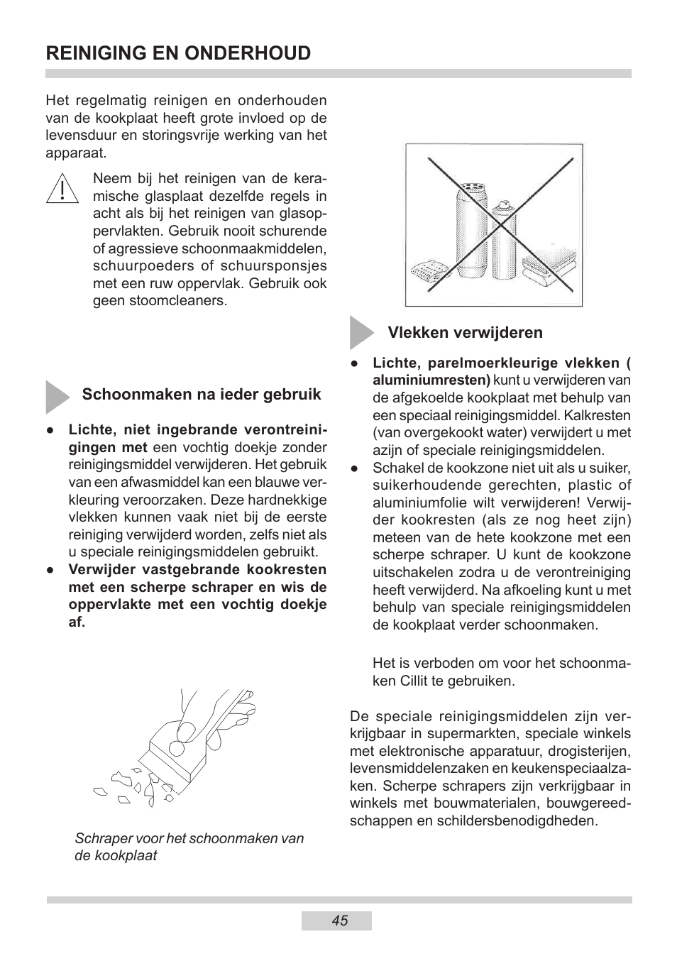 Reiniging en onderhoud | AMICA PI6513TBD EN User Manual | Page 45 / 50