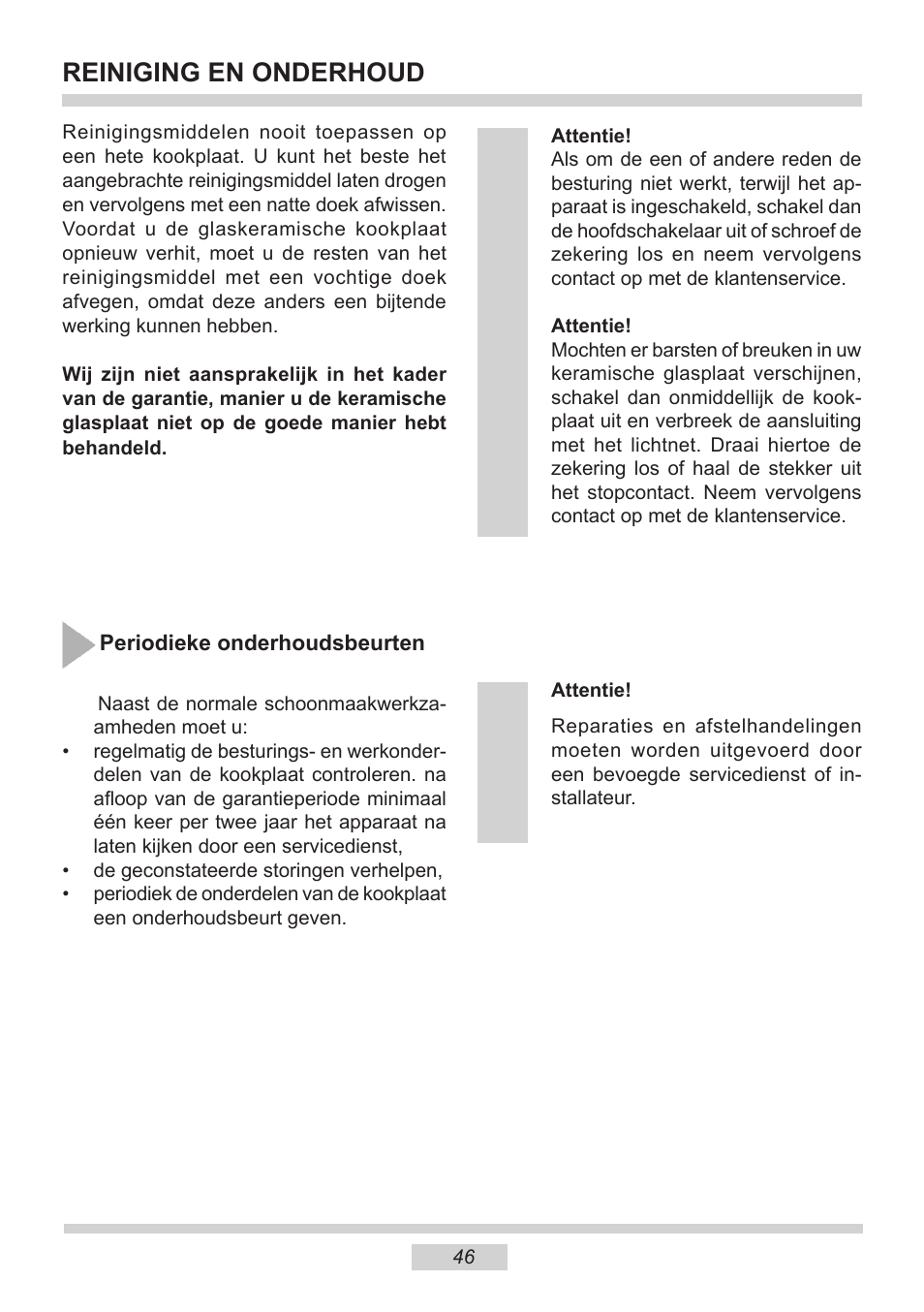 Reiniging en onderhoud | AMICA PI6513TBD EN User Manual | Page 46 / 50