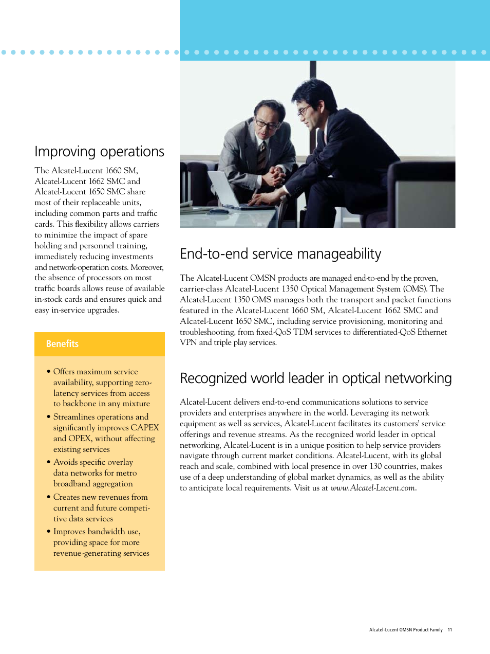 Improving operations, End-to-end service manageability, Recognized world leader in optical networking | Alcatel-Lucent 1660 User Manual | Page 11 / 12