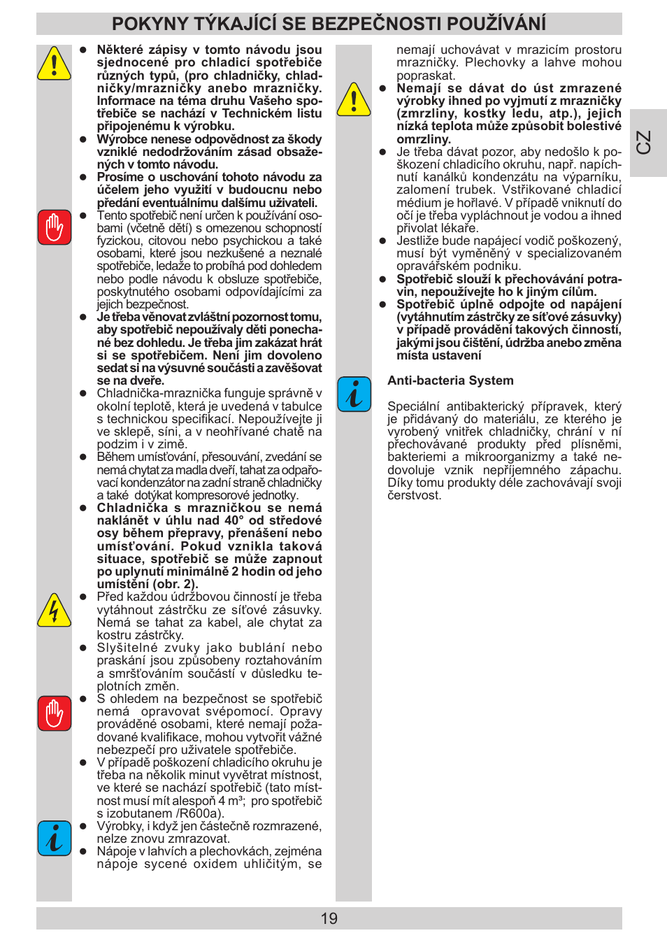 Pokyny týkající se bezpečnosti používání | AMICA FD228.3AA User Manual | Page 19 / 72