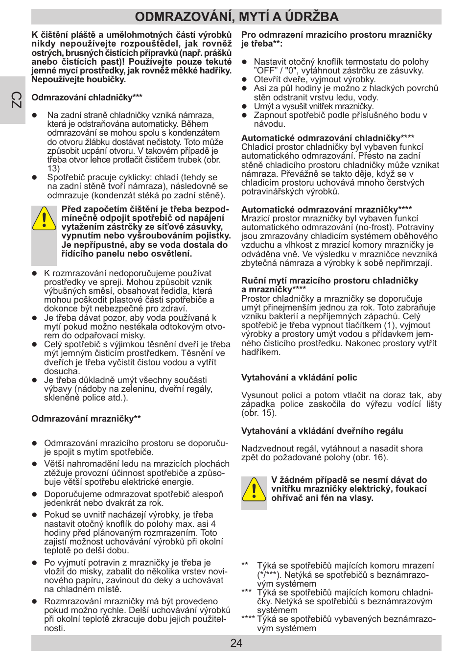 Odmrazování, mytí a údržba | AMICA FD228.3AA User Manual | Page 24 / 72