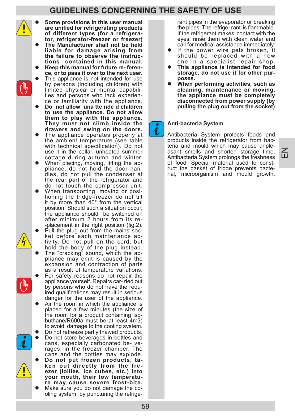 Guidelines concerning the safety of use | AMICA FD228.3AA User Manual | Page 59 / 72