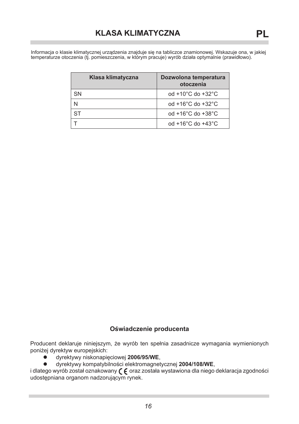 Klasa klimatyczna | AMICA FM106.4 User Manual | Page 16 / 64