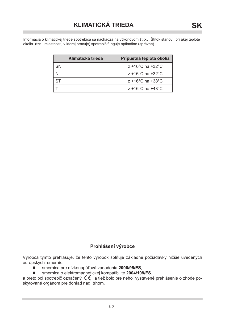 Klimatická trieda | AMICA FM106.4 User Manual | Page 52 / 64