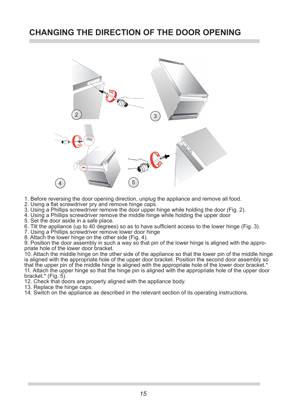 Changing the direction of the door opening | AMICA BK309.3 F A User Manual | Page 15 / 20