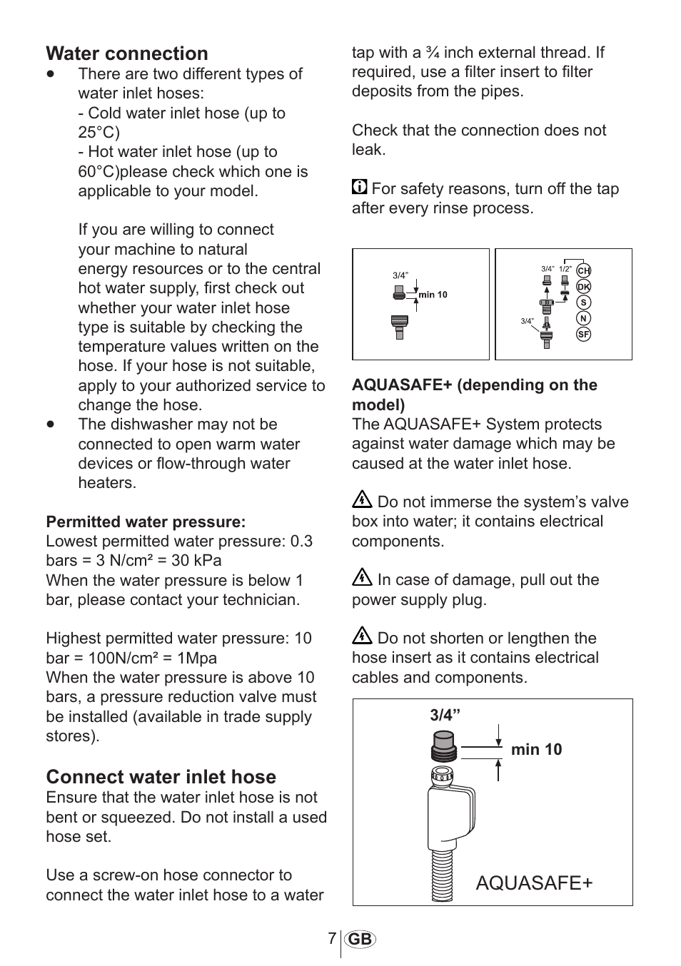 Water connection, Connect water inlet hose | AMICA ZIA 468 User Manual | Page 8 / 34