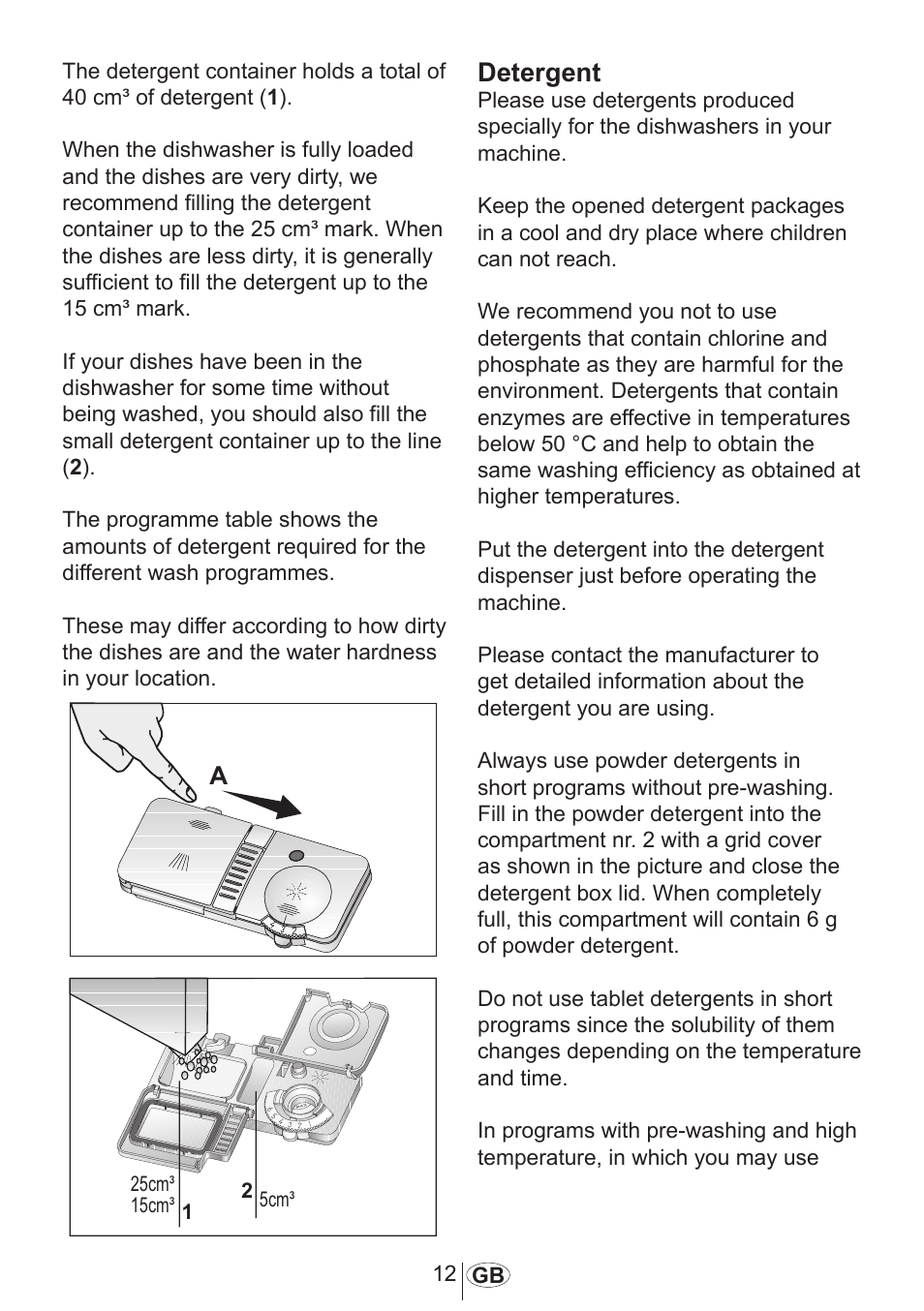 Detergent | AMICA ZIA 448 User Manual | Page 13 / 27