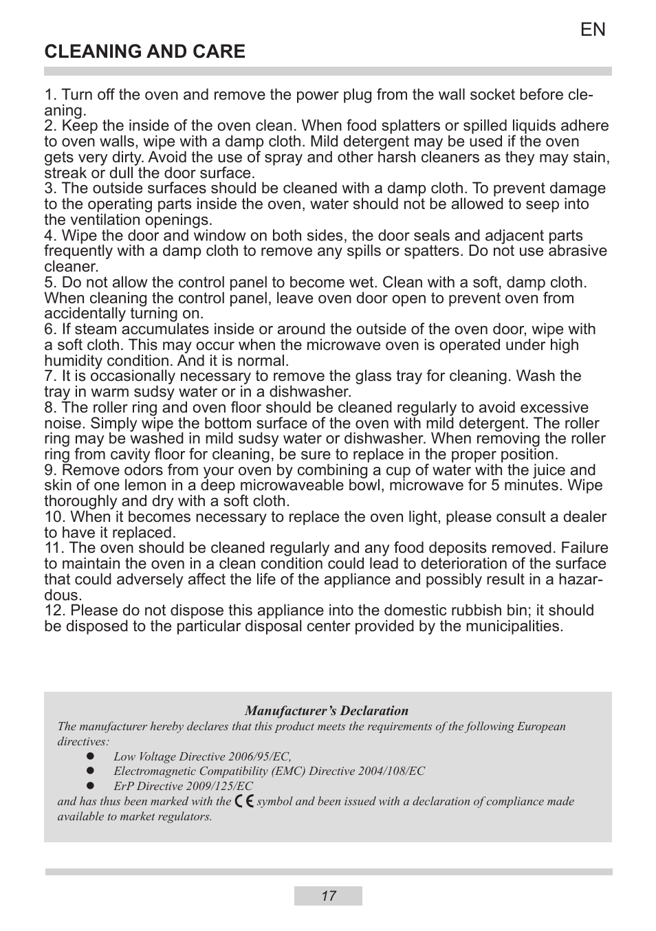 Cleaning and care en | AMICA IM 11611-90 X EN User Manual | Page 17 / 44