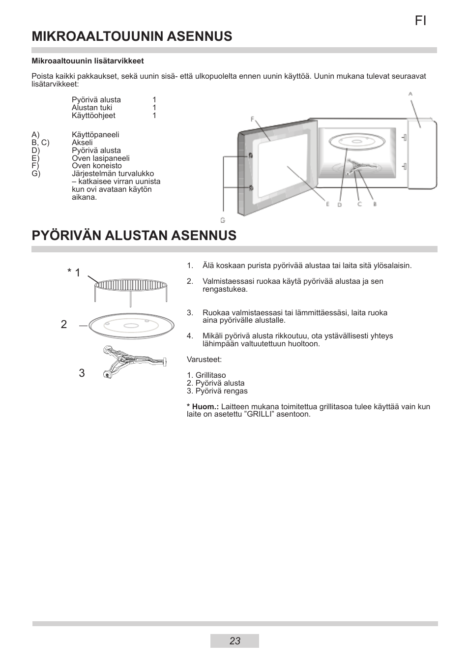 Mikroaaltouunin asennus, Pyörivän alustan asennus | AMICA IM 11611-90 X EN User Manual | Page 23 / 44