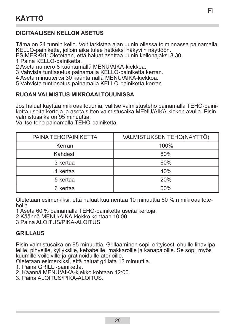 Käyttö fi | AMICA IM 11611-90 X EN User Manual | Page 26 / 44