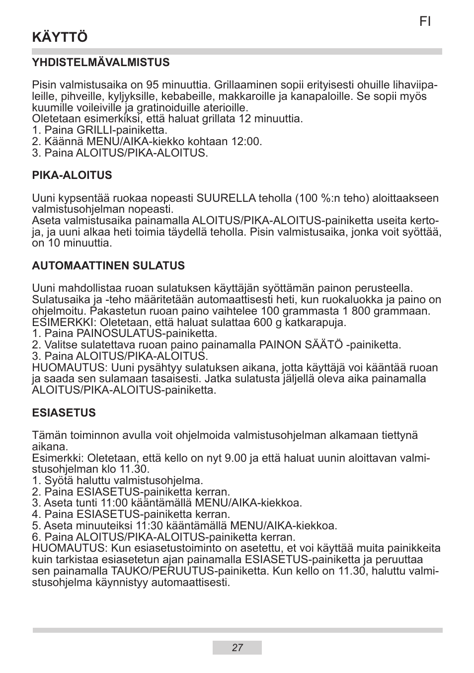 Käyttö fi | AMICA IM 11611-90 X EN User Manual | Page 27 / 44