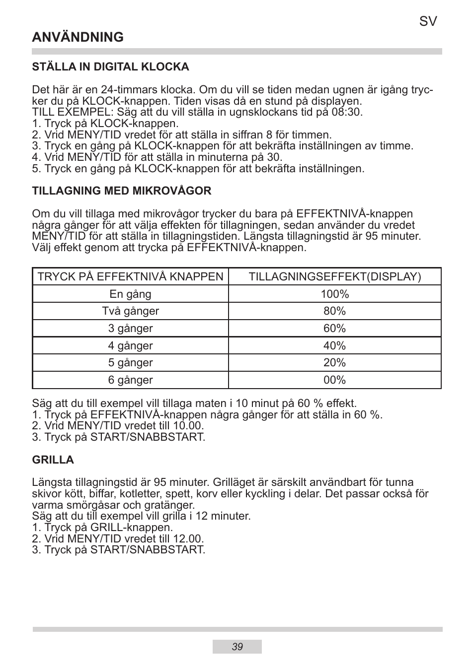 Användning sv | AMICA IM 11611-90 X EN User Manual | Page 39 / 44