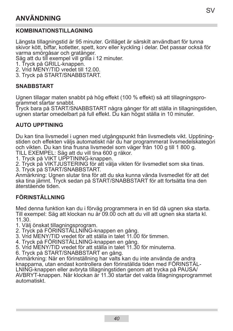 Användning sv | AMICA IM 11611-90 X EN User Manual | Page 40 / 44