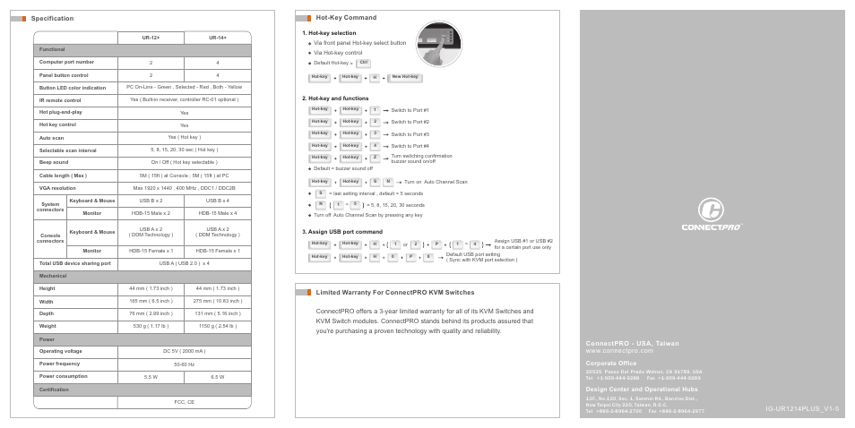 Specification | ConnectPRO UR-12+ / UR-14+ User Manual | Page 2 / 2