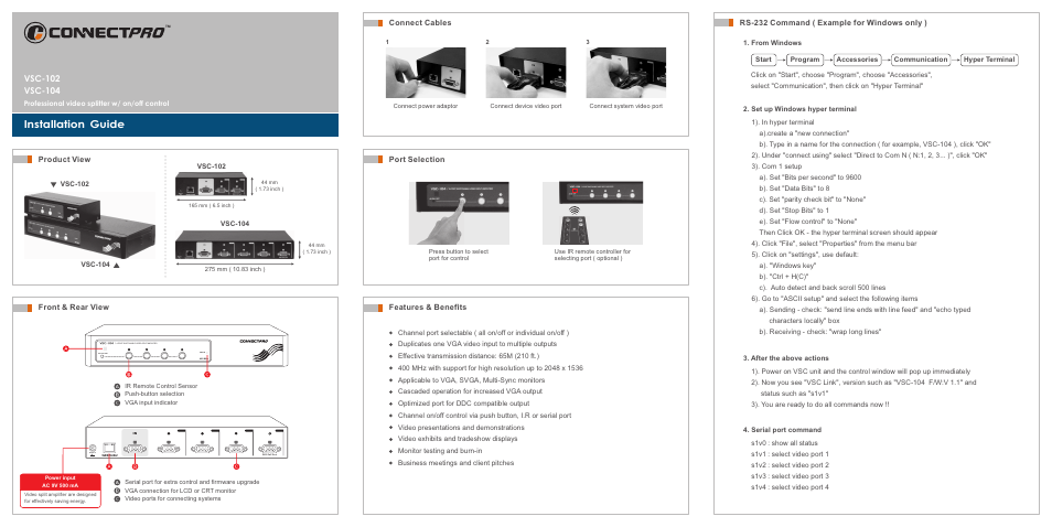 ConnectPRO VSC-102 / VSC-104 User Manual | 2 pages