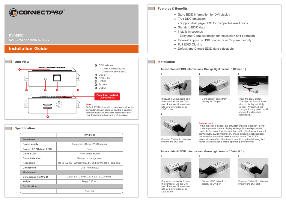 ConnectPRO DVI-EDID User Manual | 2 pages