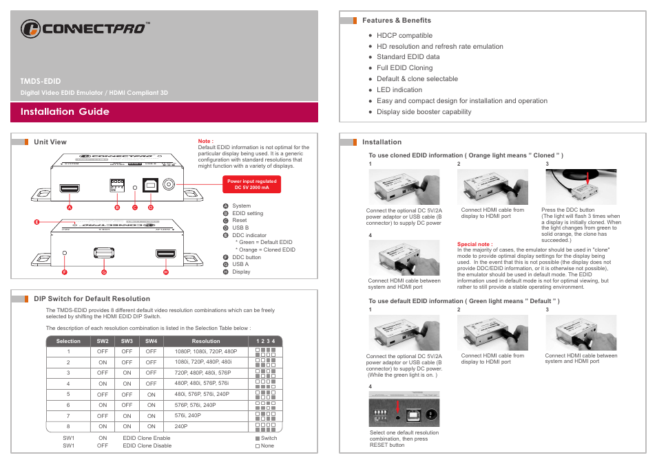 ConnectPRO HDMI-EDID User Manual | 2 pages