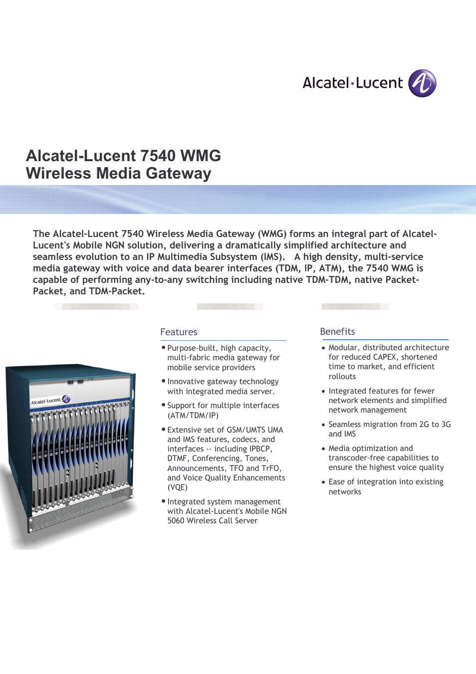 Alcatel-Lucent 7540 WMG User Manual | 2 pages