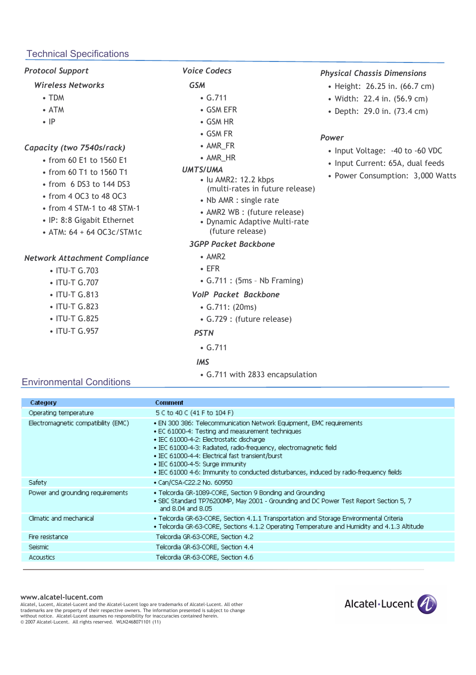 From 60 e1 to 1560 e1, Alcatel-lucent | Alcatel-Lucent 7540 WMG User Manual | Page 2 / 2