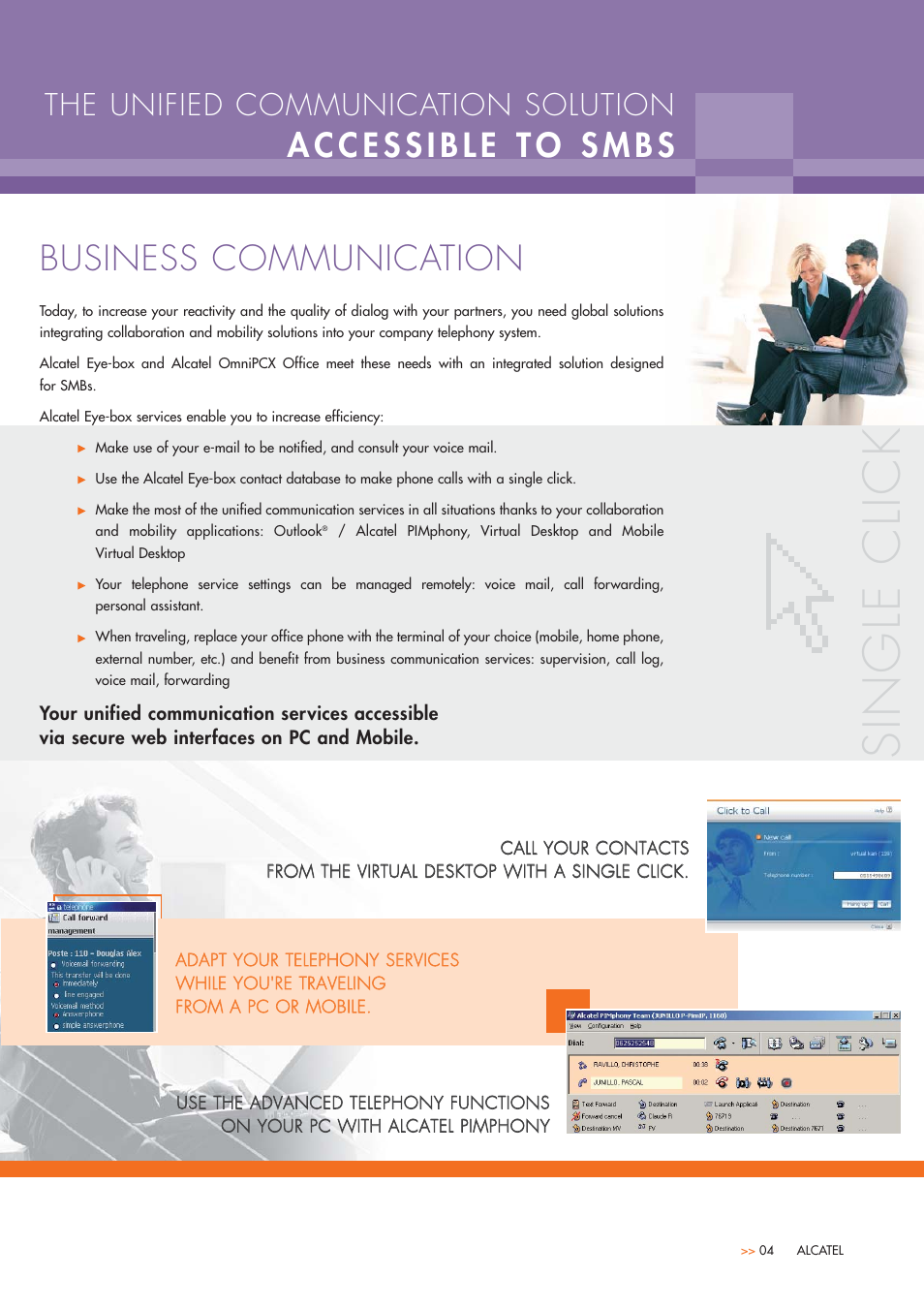 Single click, Business communication, The unified communication solution | Alcatel-Lucent Eye-Box User Manual | Page 4 / 6