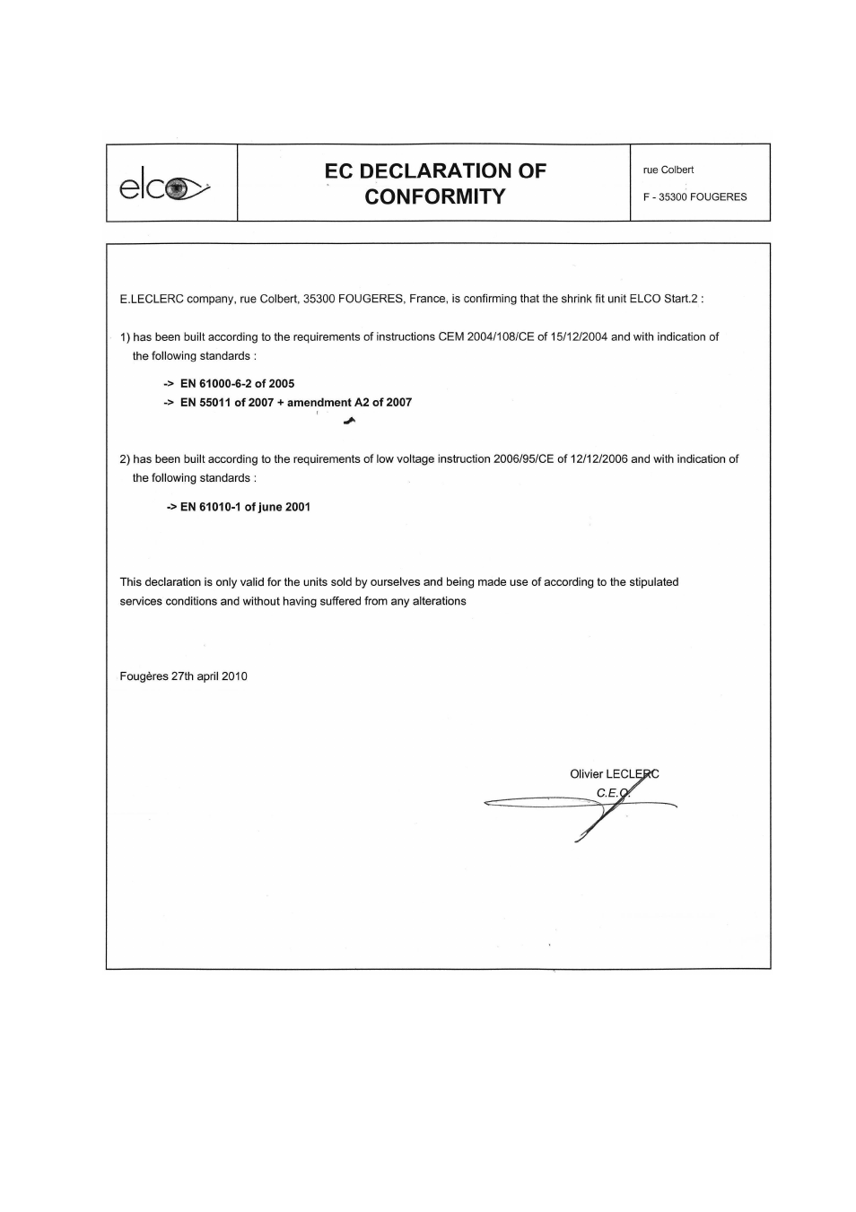 9 – ec certificate | Lyndex-Nikken Shrink Fit Machine Instructions User Manual | Page 19 / 19
