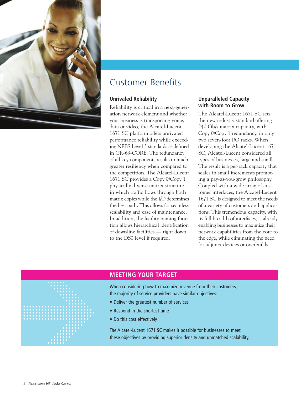Customer benefits, Meeting your target | Alcatel-Lucent 1671 User Manual | Page 8 / 12