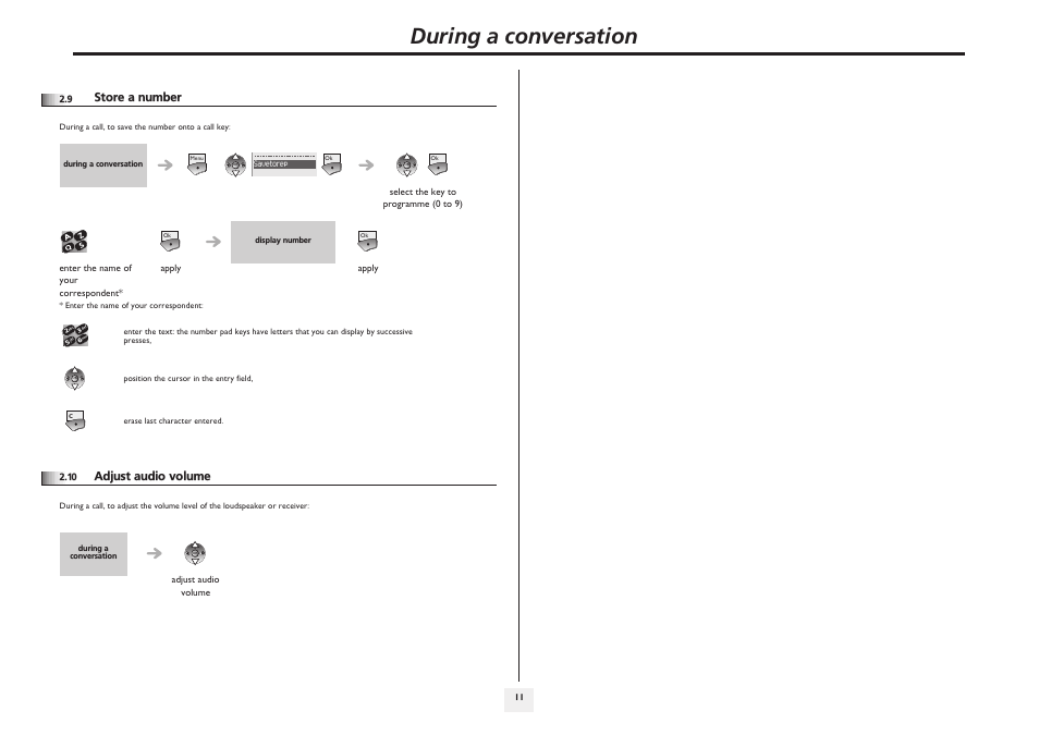 Store a number, Adjust audio volume, P.11 | During a conversation | Alcatel-Lucent IP Touch 610 User Manual | Page 11 / 27