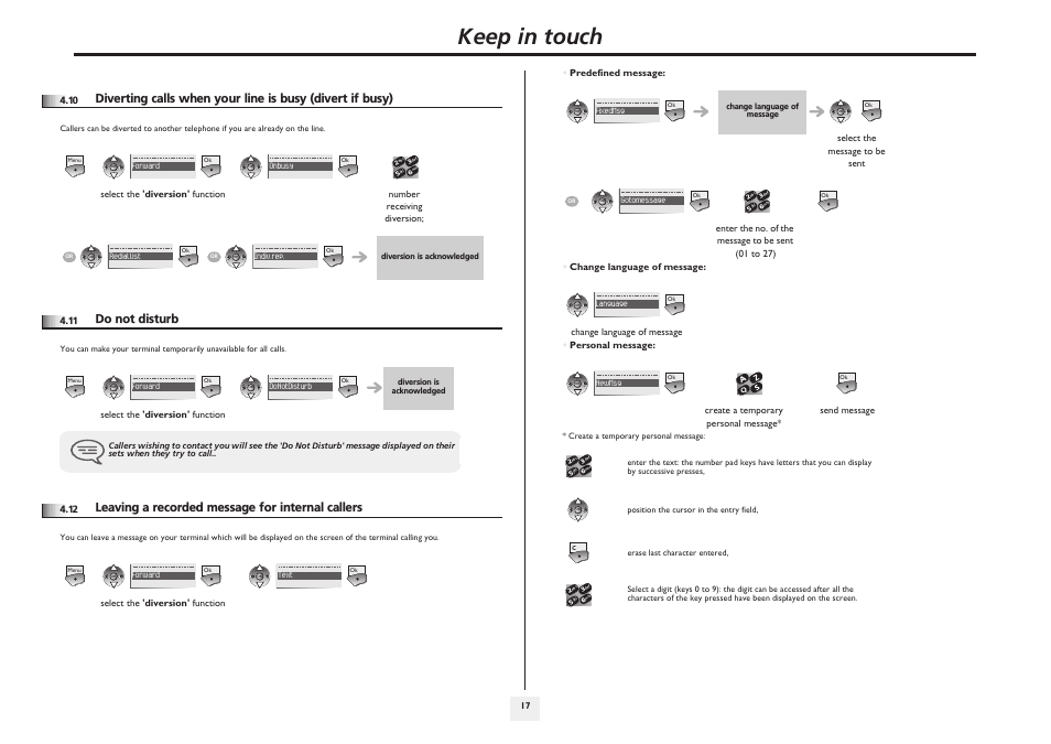 Do not disturb, Leaving a recorded message for internal callers, P.17 | Keep in touch | Alcatel-Lucent IP Touch 610 User Manual | Page 17 / 27