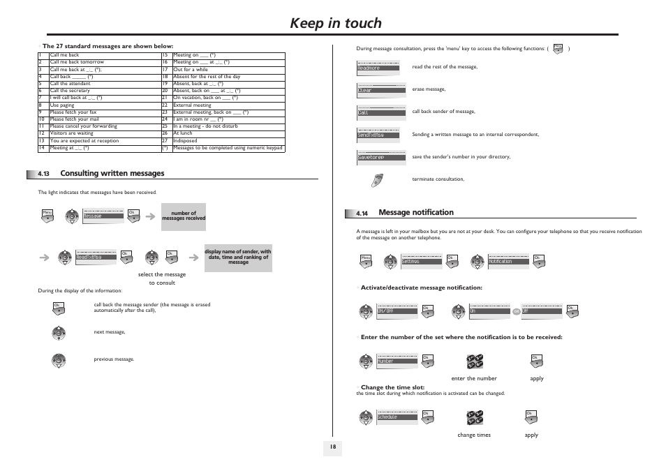 Consulting written messages, Message notification, P.18 | Keep in touch | Alcatel-Lucent IP Touch 610 User Manual | Page 18 / 27