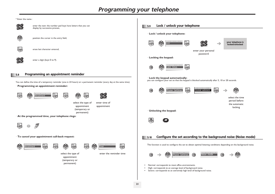 Programming an appointment reminder, Lock / unlock your telephone, P.21 | Programming your telephone | Alcatel-Lucent IP Touch 610 User Manual | Page 21 / 27