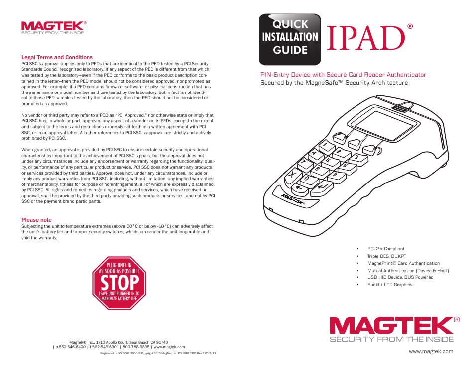 MagTek IPAD99875395 User Manual | 2 pages