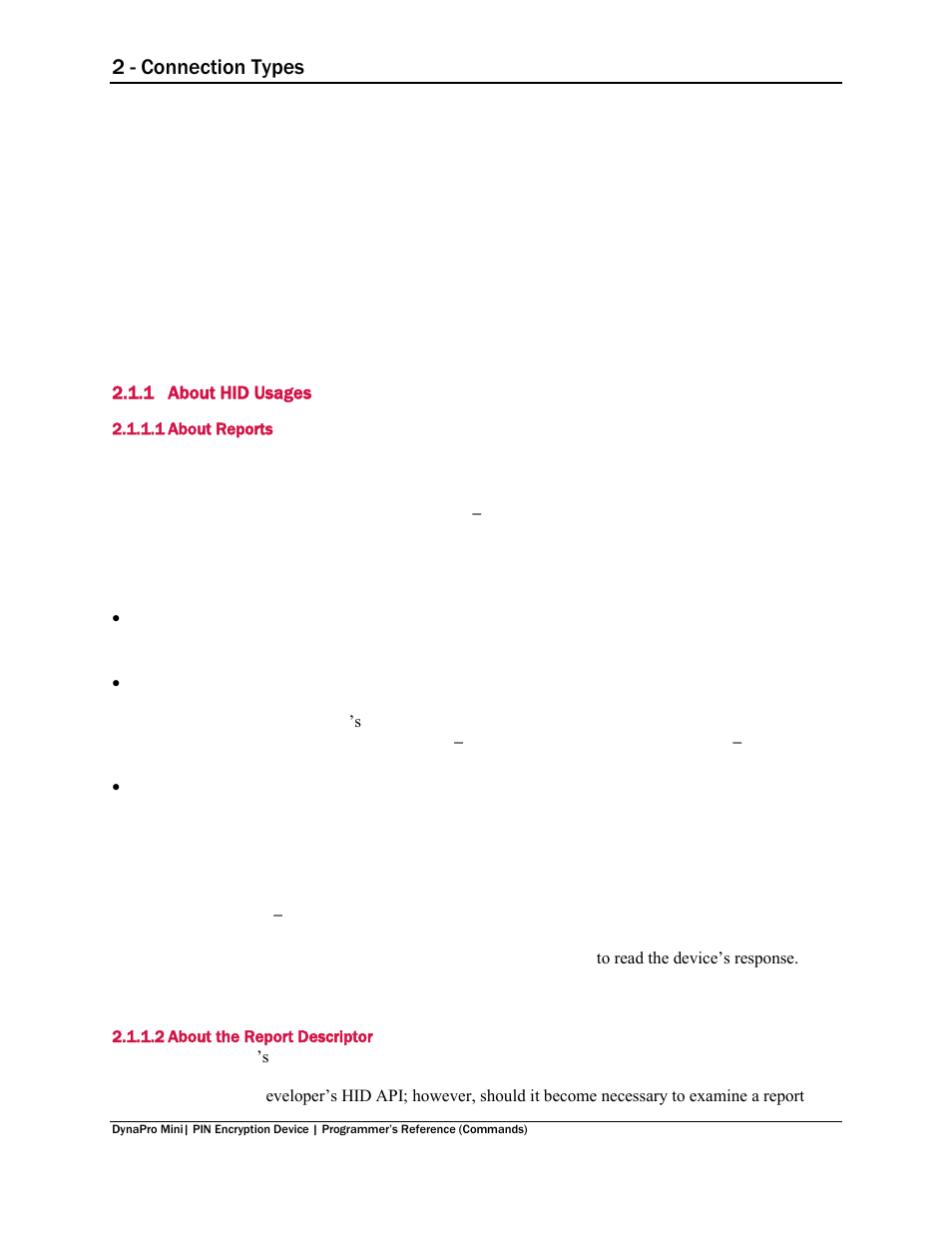 1 about hid usages, 1 about reports, 2 about the report descriptor | About hid usages, About reports, About the report descriptor, 2 - connection types | MagTek DynaPro Mini Programmer's99875629 User Manual | Page 12 / 114