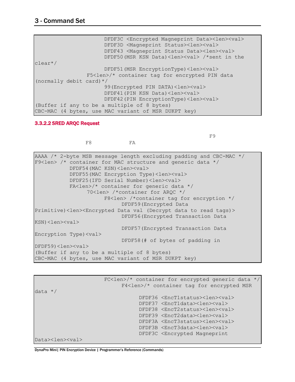 2 sred arqc request, Sred arqc request, 3 - command set | MagTek DynaPro Mini Programmer's99875629 User Manual | Page 26 / 114