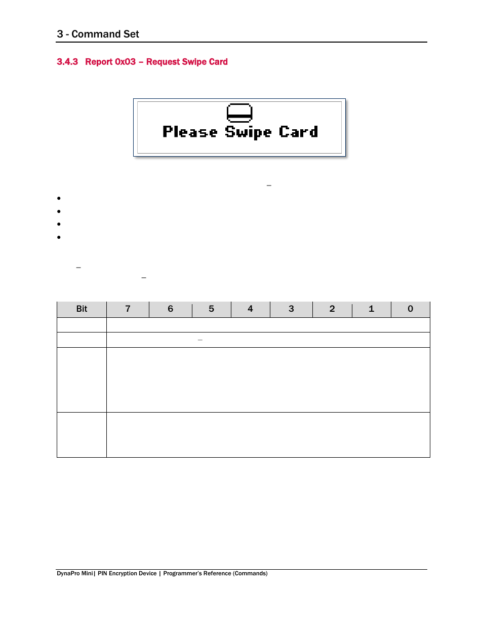 3 report 0x03 – request swipe card, Report 0x03 – request swipe card, E, report 0x03 – request swipe card | 3 - command set | MagTek DynaPro Mini Programmer's99875629 User Manual | Page 30 / 114