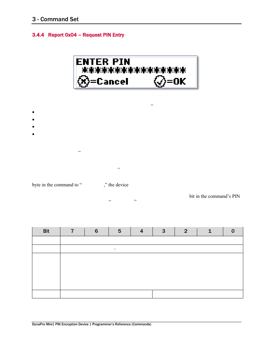 4 report 0x04 – request pin entry, Report 0x04 – request pin entry, Report 0x04 – request pin entry ) | 3 - command set | MagTek DynaPro Mini Programmer's99875629 User Manual | Page 31 / 114