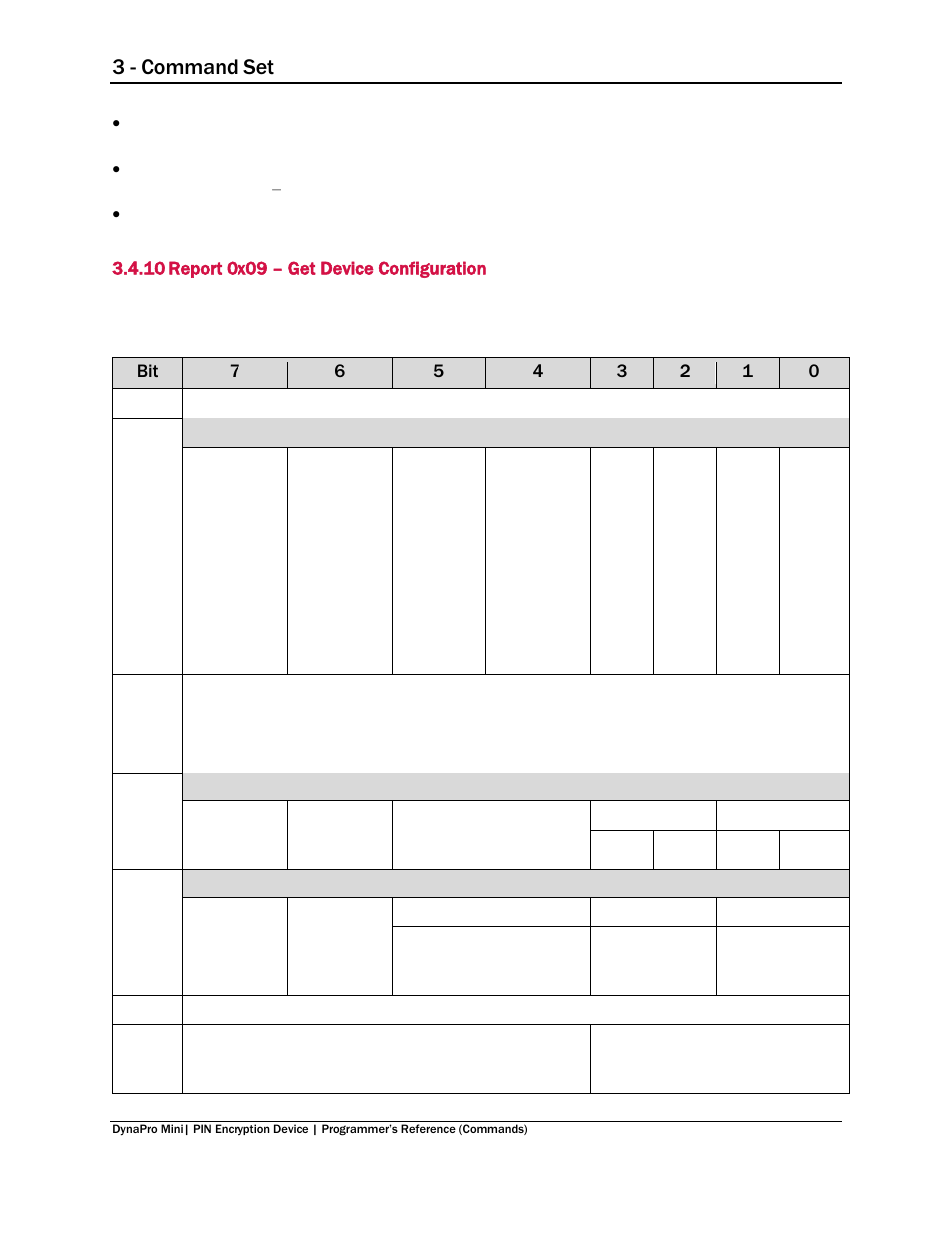 10 report 0x09 – get device configuration, Report 0x09 – get device configuration, 3 - command set | MagTek DynaPro Mini Programmer's99875629 User Manual | Page 37 / 114