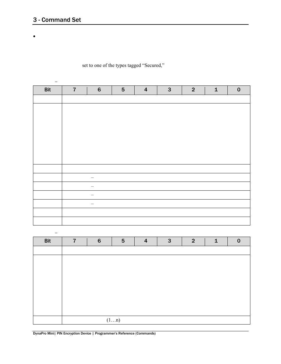 N table 3-21 ), E table 3-21 ), Table 3-22 ) | 3 - command set | MagTek DynaPro Mini Programmer's99875629 User Manual | Page 44 / 114