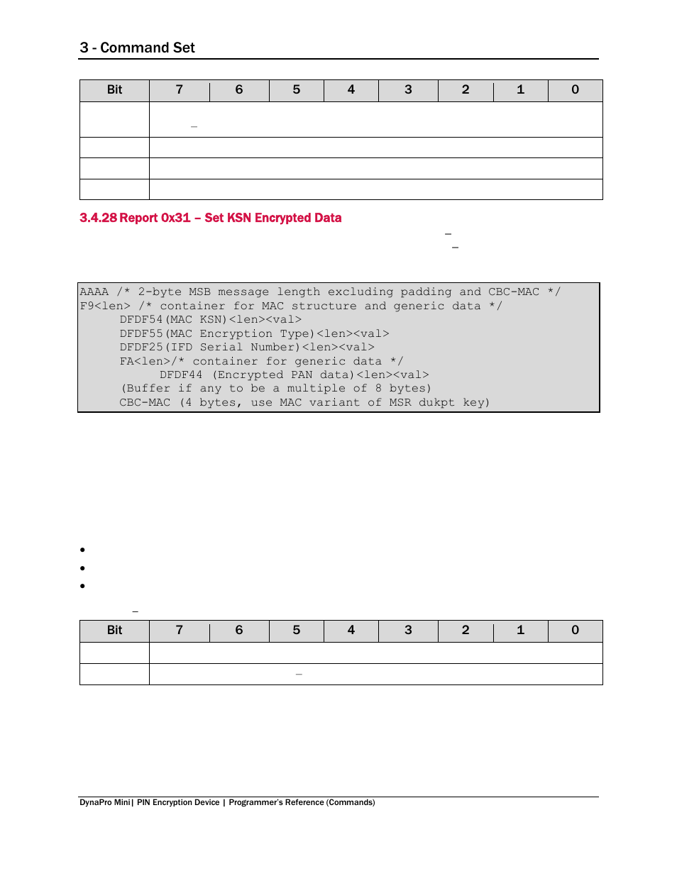 28 report 0x31 – set ksn encrypted data, Report 0x31 – set ksn encrypted data, 3 - command set | MagTek DynaPro Mini Programmer's99875629 User Manual | Page 53 / 114