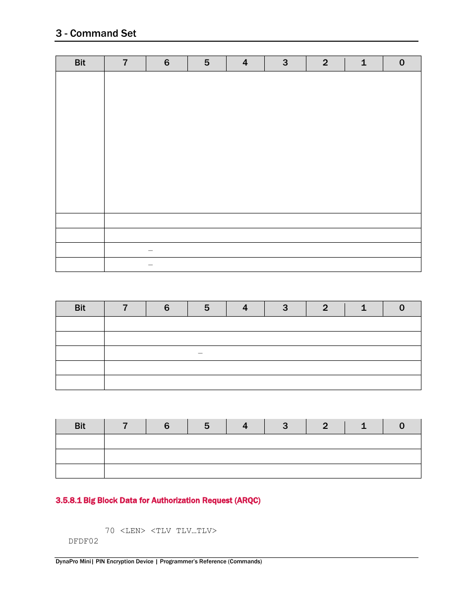 1 big block data for authorization request (arqc), Big block data for authorization request (arqc), 3 - command set | MagTek DynaPro Mini Programmer's99875629 User Manual | Page 60 / 114