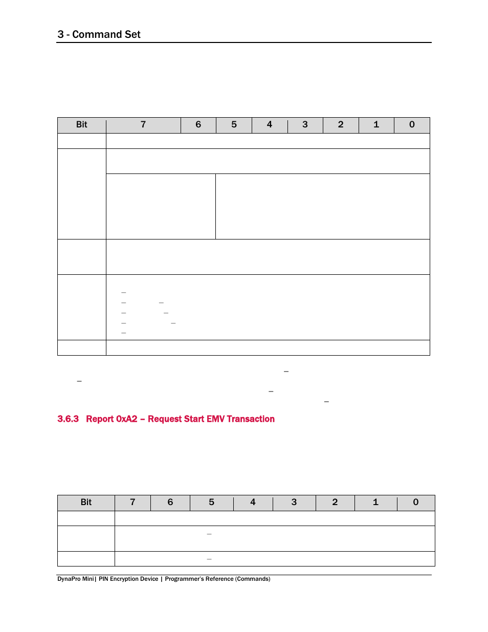 3 report 0xa2 – request start emv transaction, Report 0xa2 – request start emv transaction, 3 - command set | MagTek DynaPro Mini Programmer's99875629 User Manual | Page 65 / 114