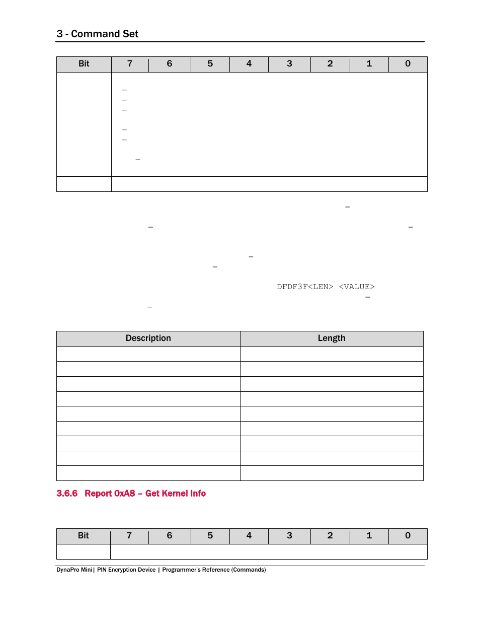 6 report 0xa8 – get kernel info, Report 0xa8 – get kernel info, 3 - command set | MagTek DynaPro Mini Programmer's99875629 User Manual | Page 69 / 114